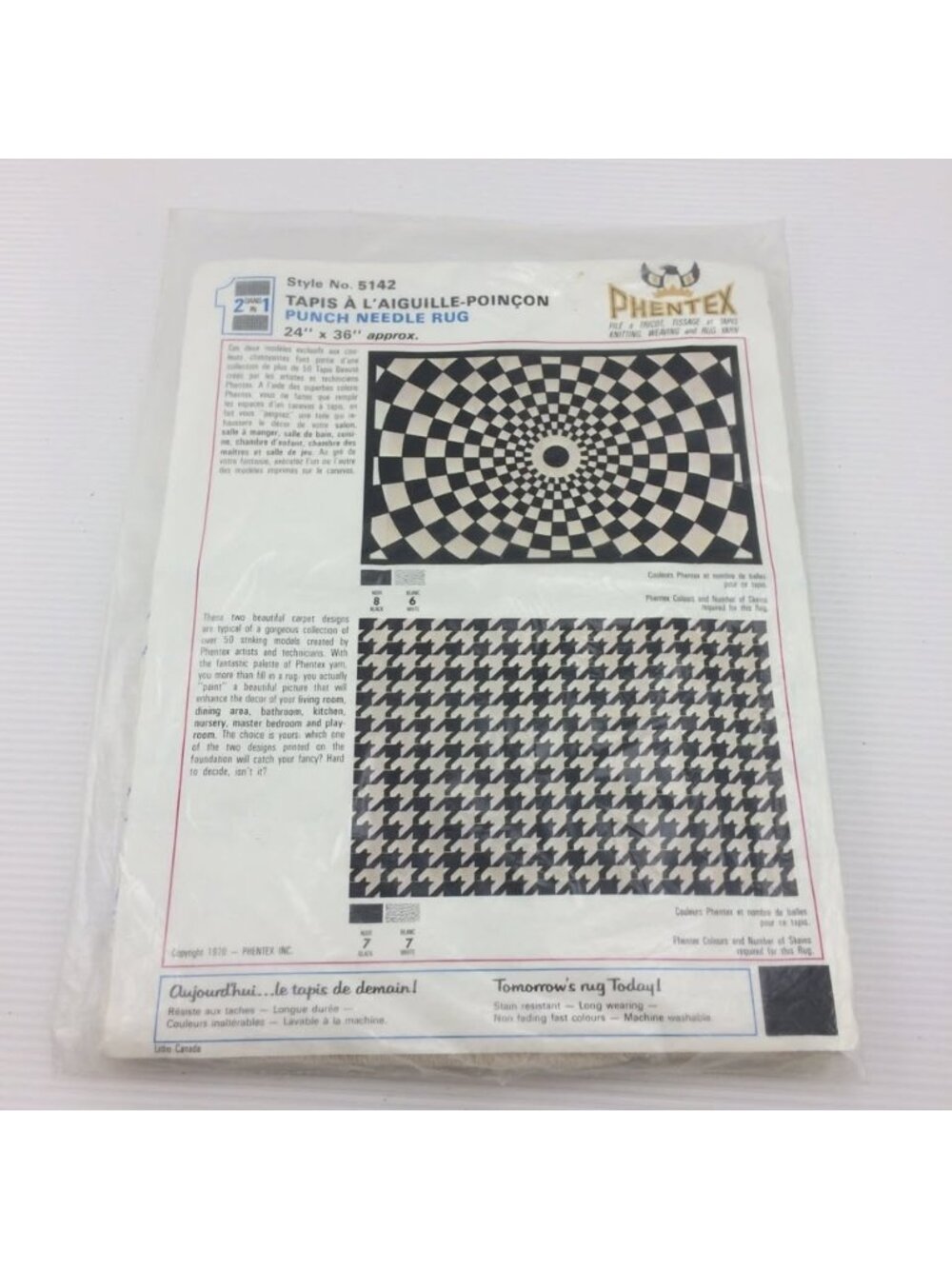 Vintage 1975 Phentex Punch Needle Rug Pattern Kit 5142 Op Art Checkerboard New